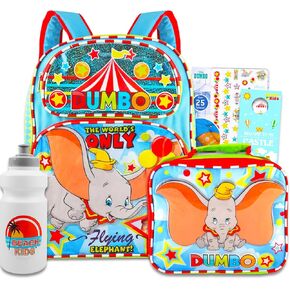 Disney Dumbo Backpack & Lunch Box Set Kids - Bundle with 16" Dumbo Backpack, Dumbo Lunch Box, Water Bottle, Tattoos, More | Disney Dumbo Backpack For Boys, Girls