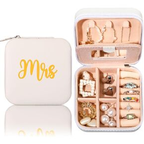 Bride to Be Gifts Mrs Wedding Gifts for Women White Bridal Shower Gifts Bachelorette Party Gifts for Bride Engagement Gift Proposal Gifts Matron of Honor Gifts Travel Jewelry Case