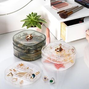2 Pack Earring Organizer, 3-Layer Clear Jewelry Box with Lid, Stackable Earring Box Display Holder Ring Cases, Small Bead Storage Container for Necklace, Bracelet, Craft