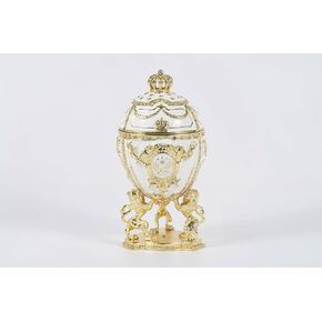 Egg Trinket Box and Blanche White Coronation Egg, Enameled Jewelry Box Unique Decorative Metal Box with Classic Ornaments Great for Home Decor
