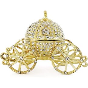 Princess Cinderella Silver Crystal Gold Pumpkin Carriage Trinket Box, Jewelry Box/Hand Painted Collectible Figurine and Decorative Jewelry Display, Holder, and Organizer