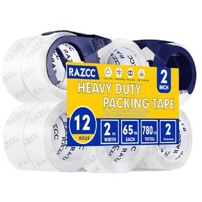 Packing Tape, 18 Rolls Clear Heavy Duty Packaging Tape with Dispensers for Packing, Shipping, Moving and Mailing, Thicker Sealing Tape-1.88" x 65 Yards Per Roll, 1170 Total Yards