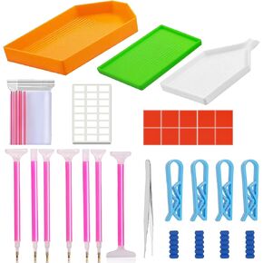 Wokape 51Pcs 5D DIY Diamond Painting Accessories and Tools Kit, DIY Dimand Art Paintings Kit Contains Point Drill Pen, Tweezers, Plastic Tray, Sticker, Glue Clay, Clips, Pen Holders for Adults or Kid