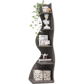 LITTLE TREE Small Corner Shelf, Modern 5-Tier Wall Corner Bookshelf, Stylish Bookcase Storage Rack for Small Space, Living Room, Bedroom