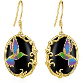 14K Yellow Gold Hummingbird/Butterfly Earrings 925 Sterling Silver Hummingbird/Butterfly Black Onyx Dangle Earrings Birthday Jewelry Gifts for Women in Kuwait