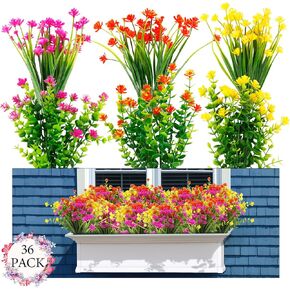 Artificial Flowers for Outdoors,Artificial Flowers for Decoration,36 Bundles Outdoor Fake Flowers,Weather Resistant Artificial Flowers,Realistic Artificial Flowers,Plastic Flowers for Outdoors