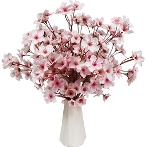 Tinsow Artificial Cherry Blossom Branches, 6 Pcs Fake Peach Flowers Stems Silk Flower for Spring Table Centerpiece Wedding Home Decor (6, Pink)