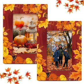 YLOLUL 2 Pack Fall Picture Frame Fall Maple Leaf Pumpkin Wooden Photo Frame Thanksgiving Gifts Autumn Decorations Horizontally Vertically Used Size 4x6 Suitable for Fall Gift Desktop Use