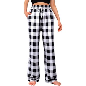 Alimens & Gentle Womens Pajama Pants Plaid Stretch Comfy Lounge Pants Drawstring Sleep Bottoms with Pockets in Kuwait