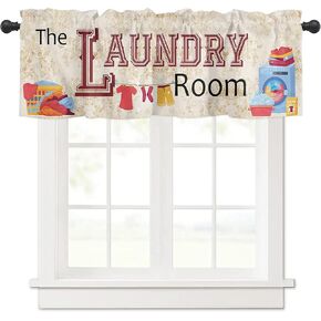 The Laundry Room Window Valance Curtains, Window Treatment for Kitchen, Bathroom, Bedroom, Vintage Yellow Laundry Routine Rod Pocket Short Curtain 1 Panel, 54x18 in