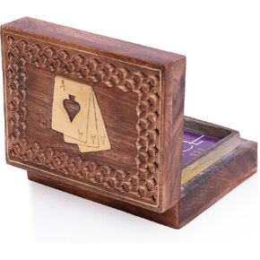 Unique Birthday Gift Ideas Handcrafted Classic Wooden Playing Card Holder Deck Box Storage Case Organizer With Premium Quality 'Ace' Playing Cards Anniversary Housewarming Gifts Men Women