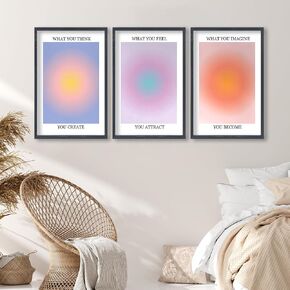 Set Of 3 Colorful Abstract Aura Wall Art Decor 16x11 Inch Aura Gradient Positive Energy Inspirational Spiritual Affirmation Wood Framed Sign Of Office Aesthetic Living Room (Black)