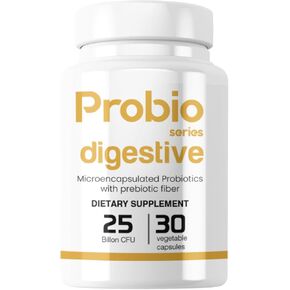 Probiotics for Gut health with 10 Strains, 25 Billion CFUs and Inulin Prebiotic Fiber - 30 Days Supply Probioseries Digestive