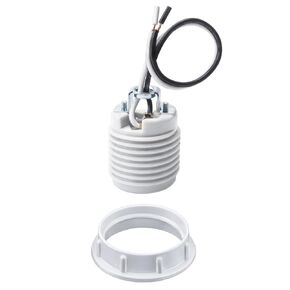 DiCUNO Medium Base E26 Ceramic Light Threaded Socket with White Shade Ring, Standard Screw-in Light Bulb Socket, UL Listed Porcelain Pre-Wired Lead 6 Inches Lamp Holder for Halogen LED Bulb, 1 Pack