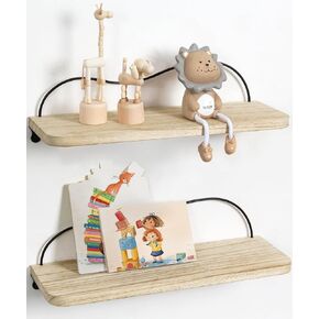 Sapowerntus Nursery Floating Shelves for Wall, Cute Kids Baby Bedroom Shelf Nursery Wall Decor, Wooden Rack with Wave Curve Line Minimalism Simple Geometry Design, Easy to Install, Set of 2
