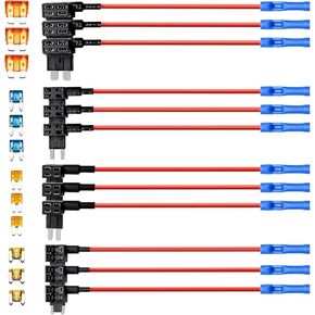 4 Types Add-a-Circuit Fuse Tap Adapter with Standard & Mini & Low Profile Mini & Micro2 Blade Fuse Holder for Cars Trucks Boats (8 Pack)
