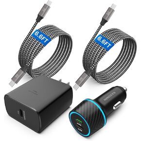 شاحن USB-C بقدرة 45 وات، شاحن سامسونج فائق السرعة 45 وات من النوع C PPS شاحن حائط/سيارة لهاتف Samsung Galaxy S24 Ultra/S24+/S23 Ultra/S23+/S23/S22 Ultra/Note 10+، Galaxy Tab S9 مع 2X 6.6 كابل قدم