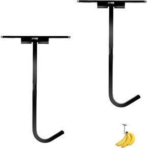 2 Pcs Under Cabinet Banana Hooks Folding Metal Banana Stand Banana Holder Self Adhesive Banana Hook Under Cabinet Hook for Bananas Or Other Kitchen Items Keep Bananas Fresh (Black)