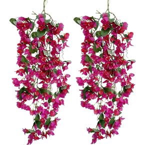 Pack of 2 - Artificial Bougainvillea Hanging Flowers Faux Silk Full Blooms Floral Vines for Indoor Outdoor Home Garden Porch Eave Wedding Shower Wall Décor (Violet Mixed)