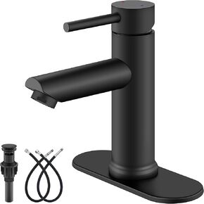 Aolemi Bathroom Faucet Single Hole,Single Handle Bathroom Sink Faucet with Supply Lines,with Pop Up Drain and 6 Inch Deck Plate,Brushed Nickel