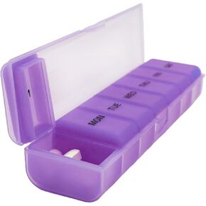 Silicone Weekly Pill Organizer 7 Day, Arthritis-Friendly Medicine Box Daily Pill Box, Large Medicine Case with Shell, Compact Travel Pill Container for Pill, Vitamin, & Fish Oil (Purple)