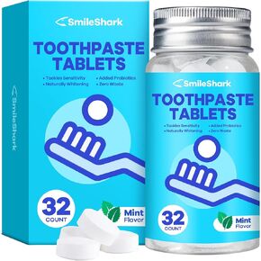 Toothpaste Tablets (32 Count), Non Hydroxyapatite, Fluoride and Alcohol Bite Toothpaste, Eco-Friendly Toothpaste Tabs & Travel Toothpaste Tablets, Chewable Teeth Brushing Tablets