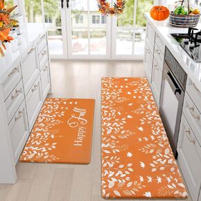 Likiyol Fall Kitchen Rugs Set of 2, Fall Kitchen Mats for Floor Thanksgiving Kitchen Rugs Anti Fatigue Fall Rugs, Turkey Kitchen Mat for Thanksgiving Decorations, Absorbent, 18'' x 30'' + 18'' x 48''