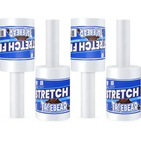 Stretch Wrap Film 4" x 1000Ft Shrink Wrap Roll with Handle, 60 Gauge Thick Durable Self-Adhering Clear Plastic Wrap Industrial Strength Pallet Shrink for Moving, Packing
