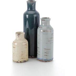 Ceramic Vase Set 3, Multi-Color Modern Vase, Rustic Farmhouse Flower Vase for Home Décor, Small Crackled Decorative Vase for Table,Bookshelf,Kitchen Counter and Entrance Decoration (Mutil-Color)