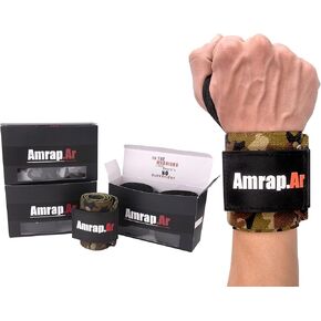 AMRAP.AR أربطة المعصم الفاخرة | أغطية دعم المعصم للصالة الرياضية، والتمارين، ورفع الأثقال، والرياضة، وتمارين كروس فيت | قوي وممتص للصدمات | هدية مثالية لعشاق اللياقة البدنية | 18 بوصة طويلة (تمويه)