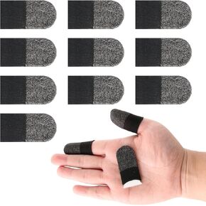 10pcs Gaming Finger Sleeves, Breathable Sweatproof Touch Screen Mobile Game Glove Silver Fibers Finger Sleeve Thin Thumb Protector Compatible with All Touchscreen Devices