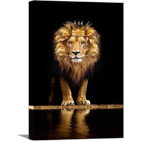 Lion Animal Canvas Print Wall Art Honorable and confident With Crown Black and Gold Framed and Stretched Pictures for Living Room Bedroom Home Office Wall Decor Artwork,Bedroom Decor for Men Gift