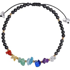Jewever 7 Chakra Chip Tumbled Real Stone Beaded Anklet Bracelet for Women Power Energy Healing Crsyatls and Gemstones Beach Foot Adjustable (8.5-10 Inches)