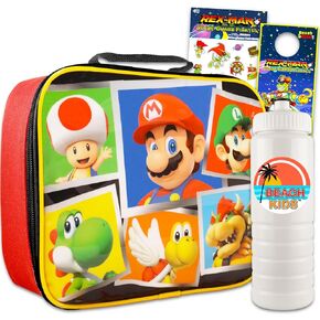 Mario Lunch Box for Boys Set - Bundle with Super Mario Lunch Bag Plus Water Bottle, Stickers, More | Mario Lunch Pail for Kids, Boys, Girls