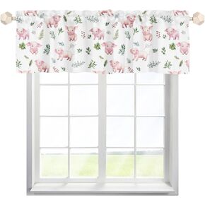Farm Pink Pigs Boho Leaves Valances 54''x18'' Christmas Animals Short Curtains Rod Pocket Window Treatment Drapes for Kitchen Nursery Bedroom Barthroom Living Room Farmhouse Decor 1 Pack