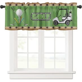 Kitchen Curtain Valances for Windows, Golf Club Car Valance Curtains for Kitchen, Rod Pocket Window Curtain Bathroom Window Valance for Bedroom 54"x18" Green Grassland Wooden Grain Texture