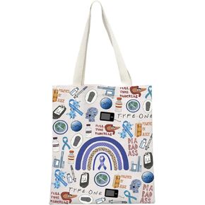 Blue Ribbon T1D Warrior Gift Type 1 Diabetes Awareness Month Gift Diabetic Supply Bag Diabetic Medical Tote Bag