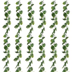 Zeyune 5.9 ft Artificial Monstera Leaf Vines Fake Hanging Plants Greenery Garland Monstera Faux Vines for Garden Porch Jungle Luau Safari Hawaiian Beach Wedding Party Tropical Outdoor Decor (6 Pcs)