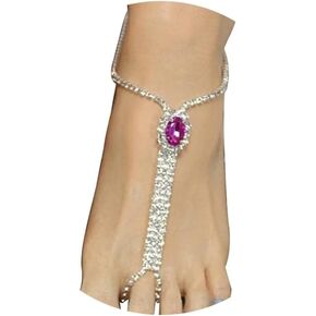 1Pair Boho Sexy Rhinestone Barefoot Sandals Foot Chain with Toe Ring Summer Beach Bikini Crystal Anklets Bracelet Bridal Wedding Rhinestone Foot Body Accessories Jewelry for Women