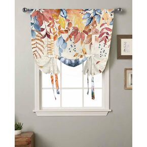 Fall Tie Up Curtains for Windows Thanksgiving Kitchen Window Shades, Autumn Balloon Curtain Valances for Living Room, Orange Maple Leaves Pumpkin Farmhouse Valance Drapes for Home, Cafe 34"x45"