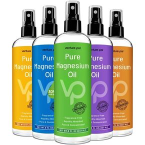 Venture Pal 100% Pure Magnesium Oil Spray with Tea Tree, Fast Absorption, Less Sting, Ultra-Soothing for Sleep & Muscle Relaxation (Big 8 oz)