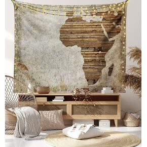 Ambesonne African Tapestry, Geography Theme Grunge Vintage Wooden Plank and Map Digital Print, Fabric Wall Hanging Decor for Bedroom Living Room Dorm, 45" X 30", Tan Umber