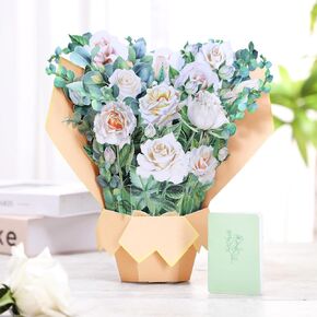 Pop Up Paper Flowers - Orchid pots Card 12 Inch Life Sized Forever Holiday Paper Flowers Decorations 3D Birthday Popup Greeting Card Paper with Note Card and Envelope