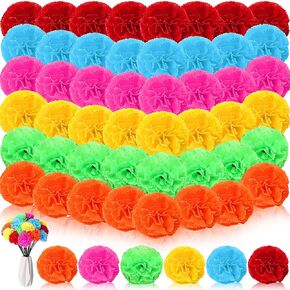60 Pieces Artificial Marigold Flower Heads with Stems Silk Marigold Heads Bulk Fake Mexican Flowers for Halloween Day of The Dead Fiesta Flowers for Cinco de Mayo Party Decoration(Cute Colors)