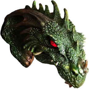 Ebros Gift Fantasy Metallic Green Spiked Dragon Head Wall Decor Plaque With LED Illuminated Eyes Dungeons And Dragons Medieval Renaissance Legends Hanging Sculpture Home Decor