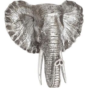 Deco 79 Polystone Elephant Home Wall Decor Metallic Wall Sculpture with Tusks, Wall Art 16" x 9" x 16", Silver