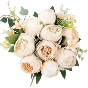 ShengyuanLouiesya Artificial Flowers Fake Silk Peony Flower Bouquet Floral Plants Decor for Home Garden Wedding Party Decor Decoration (Champagne Cream)