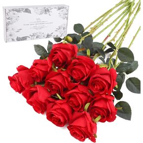Hawesome Artificial Flowers 10 PCS Silk Roses with Long Stems Faux Realistic Roses for Wedding Bouquets Table Centerpieces Party Home Decor(Black)