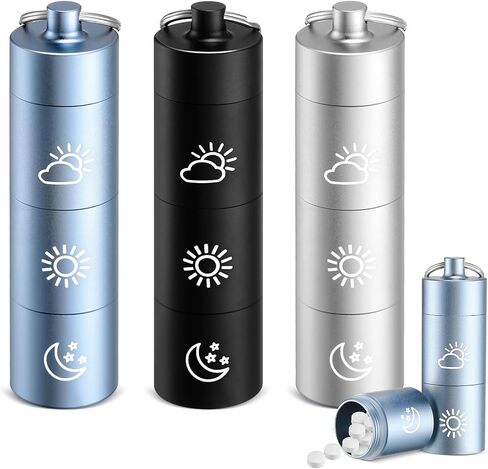 3 Pcs Keychain Pill Container Daily Waterproof Pill Case Organizer Aluminum Alloy Portable 3 Compartment Pill Box Keychain Small Pill Holder Travel for Men Women Medicine Fish Oil Supplement in Saudi Arabia