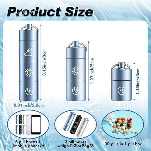 3 Pcs Keychain Pill Container Daily Waterproof Pill Case Organizer Aluminum Alloy Portable 3 Compartment Pill Box Keychain Small Pill Holder Travel for Men Women Medicine Fish Oil Supplement in Saudi Arabia